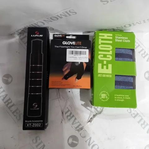 APPROX 20 HOUSEHOLD ITEMS TO INCLUED LUNJE TORCH, GLOVE LITE, E-CLOTH