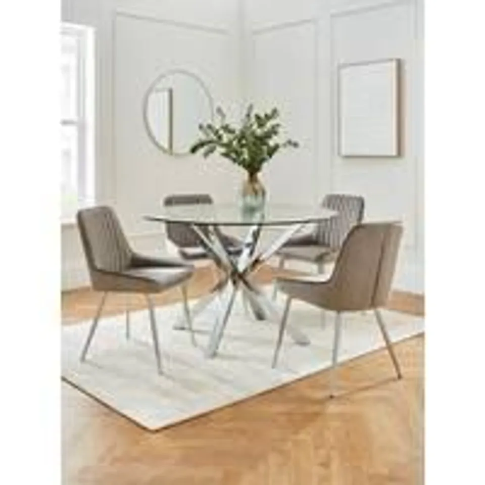 BOXED ALICE DINING SET IN CHROME/GREY - 3 BOXES