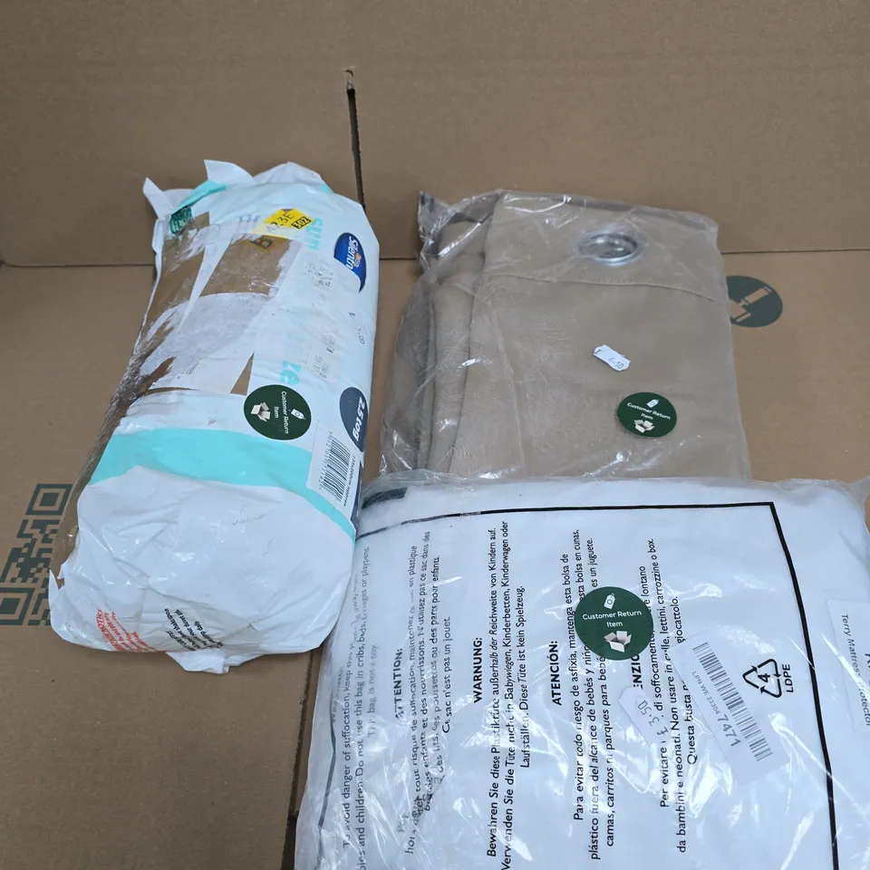 APPROXIMATELY 10 ASSORTED HOUSEHOLD PRODUCTS TO INCLUDE CURTAINS, BED SHEET, MATTRESS PROTECTOR ETC 