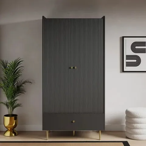 BOXED GEORGI DOUBLE WARDROBE - BLACK (2 BOXES)