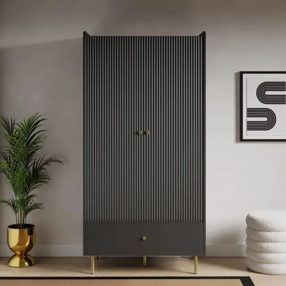 BOXED GEORGI DOUBLE WARDROBE - BLACK (2 BOXES)
