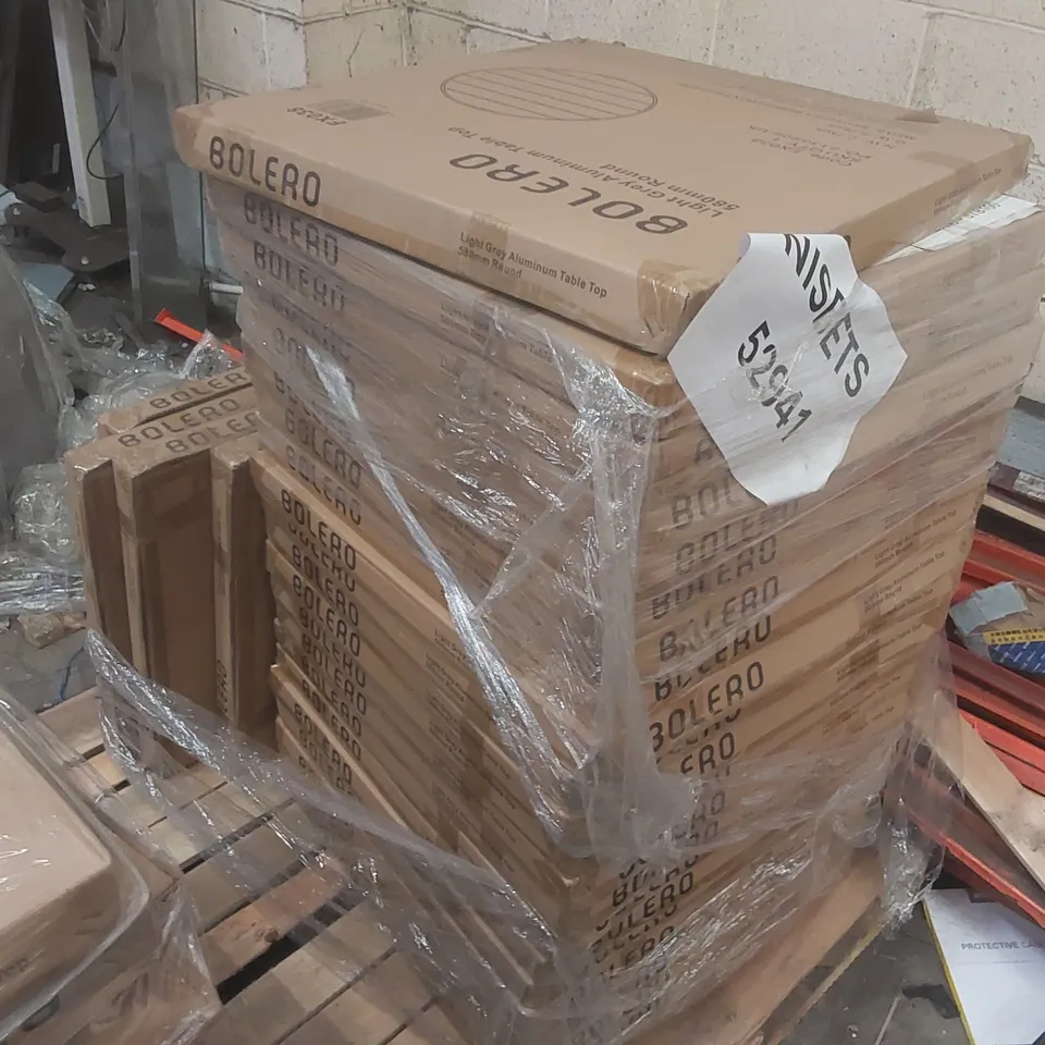 PALLET CONTAINING A VERY LARGE QUANTITY OF BRAND NEW BOLERO ALUMINIUM TABLE TOPS