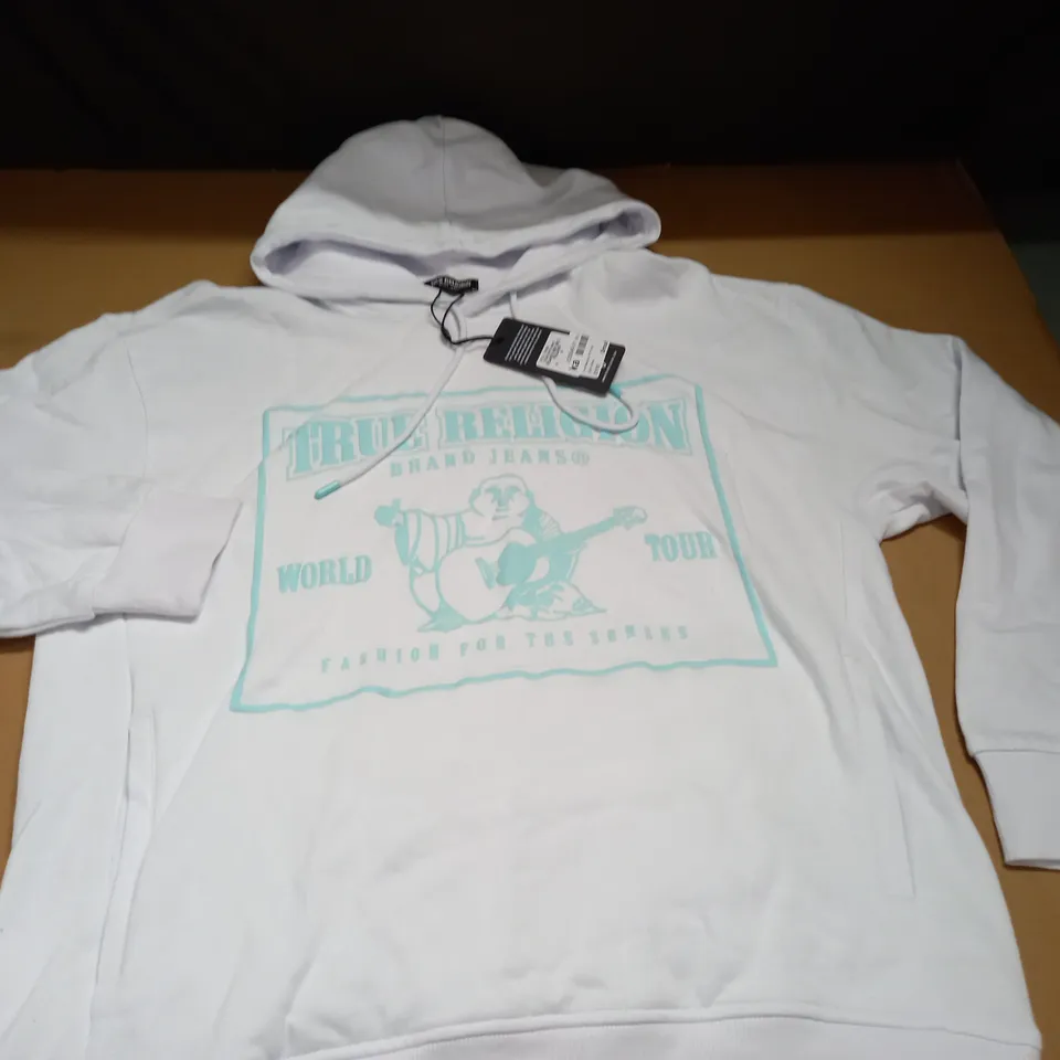TRUE RELIGION WHITE OVER THE HEAD HOODIE - SMALL