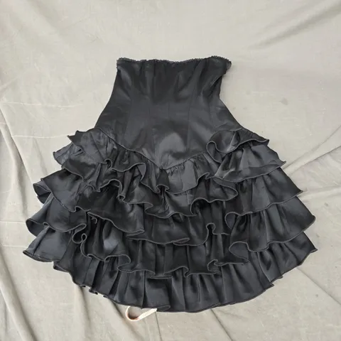 OH POLLY JULIET BANDEAU RUFFLED TIERED CORSET MINI DRESS IN BLACK SIZE 6