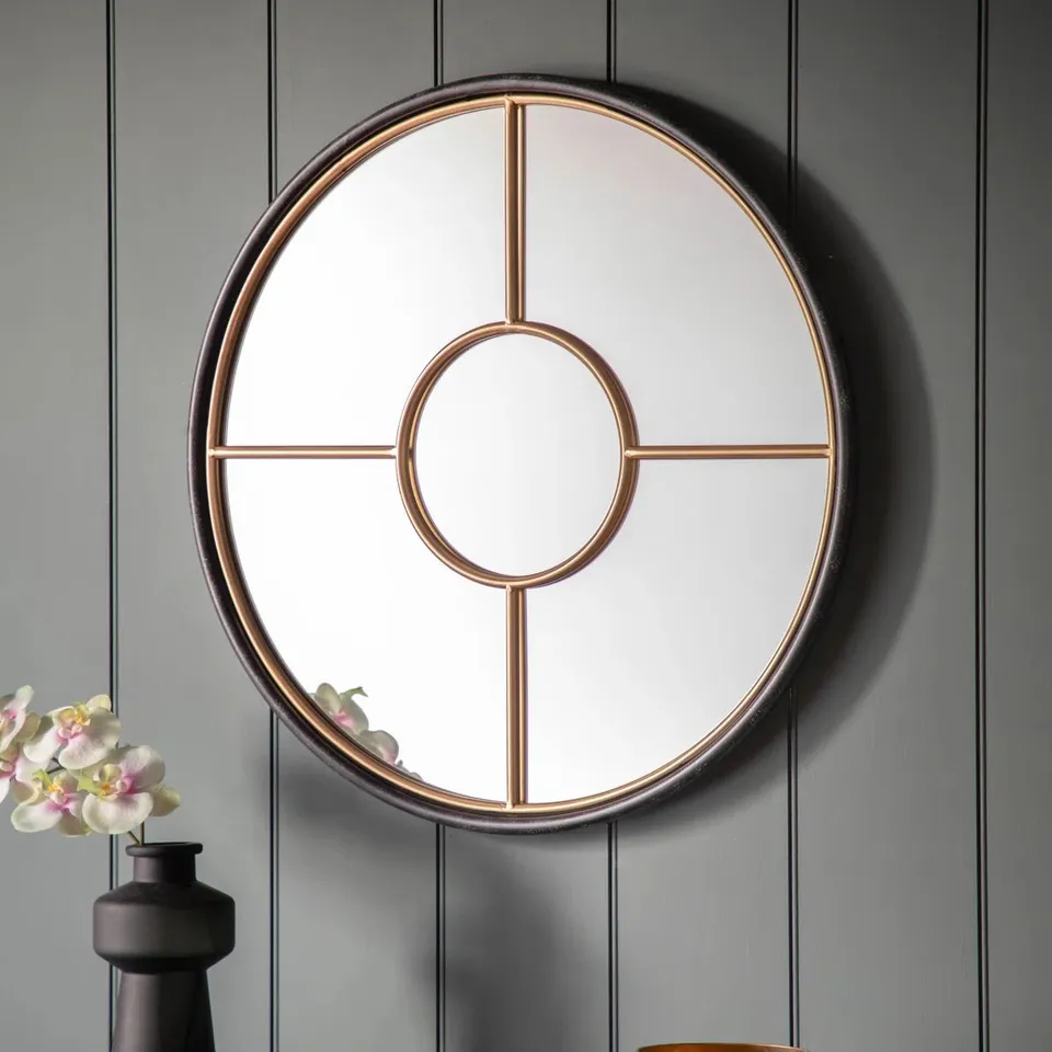 BOXED KOHR KOHR ROUND METAL FRAMED WALL MOUNTED ACCENT MIRROR IN BLACK (1 BOX)