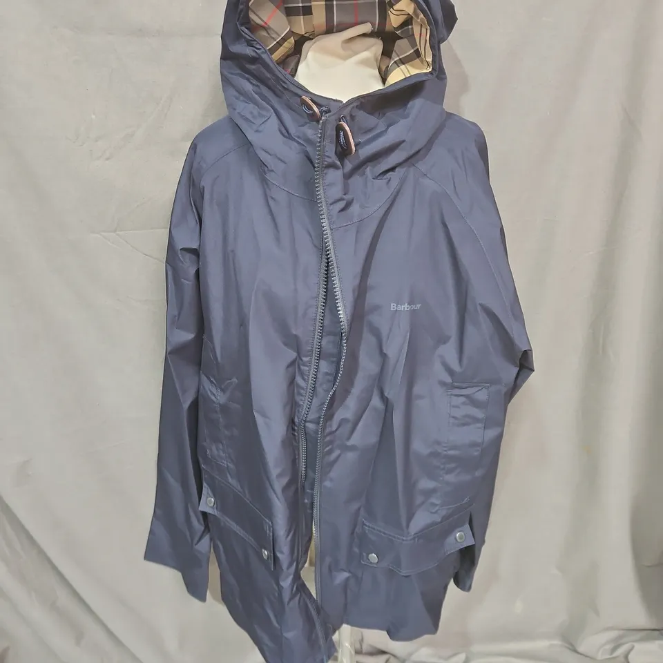 BARBOUR HOODED DOMUS WATERPROOF JACKET IN NAVY - XXL
