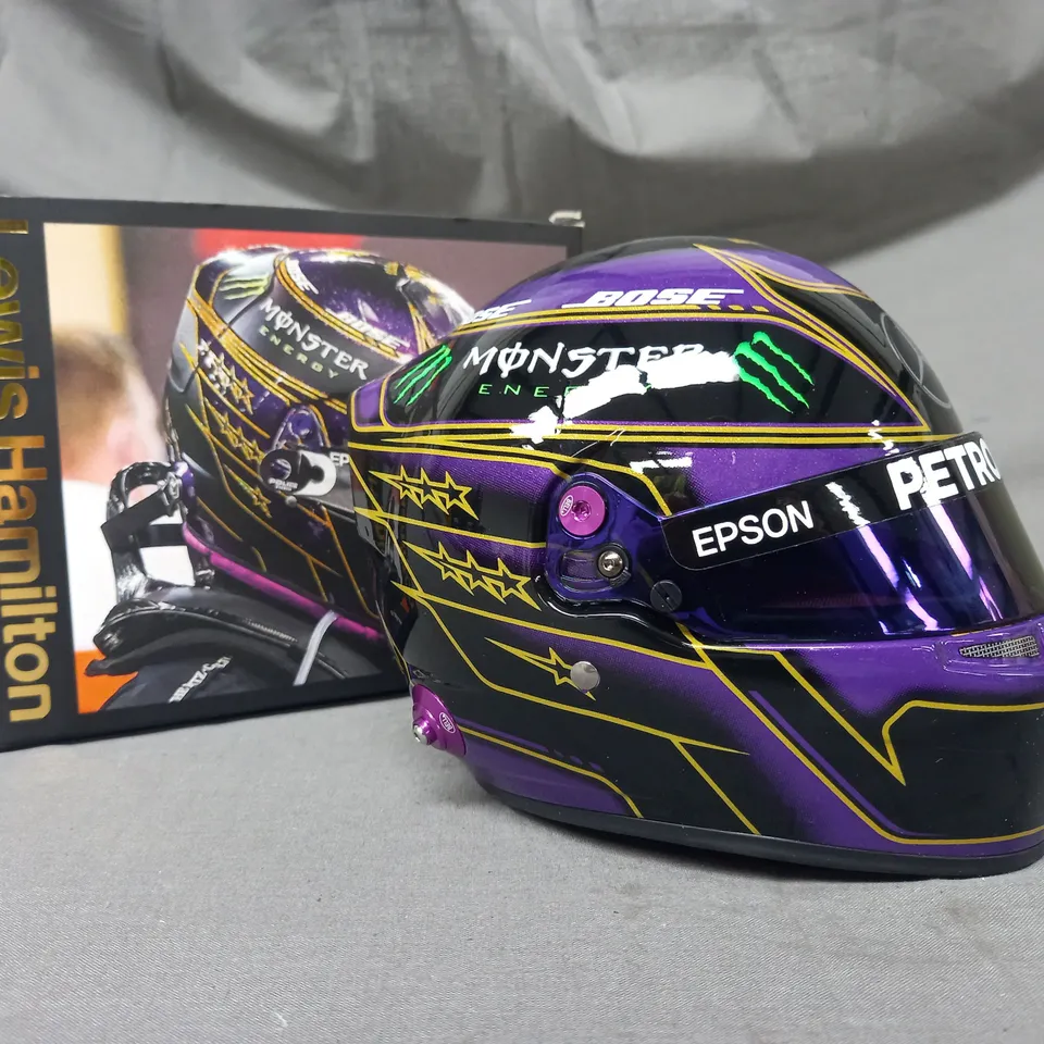 BOXED MERCEDES AMG PETRONAS FORMULA 1 TEAM 1:2 SCALE COLLECTIBLE LEWIS HAMILTON SPECIAL EDITION HELMET