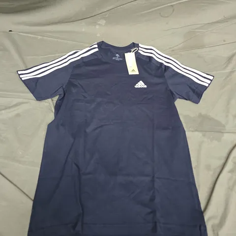ADIDAS NAVY BLUE T-SHIRT – MEN'S SMALL WITH 3 STRIPES