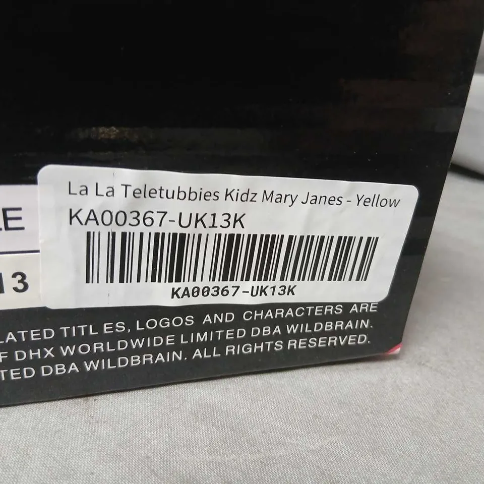 BRAND NEW BOXED KOI X TELETUBBIES LA LA TELETUBBIES KIDZ MARY JANES – YELLOW, UK13K