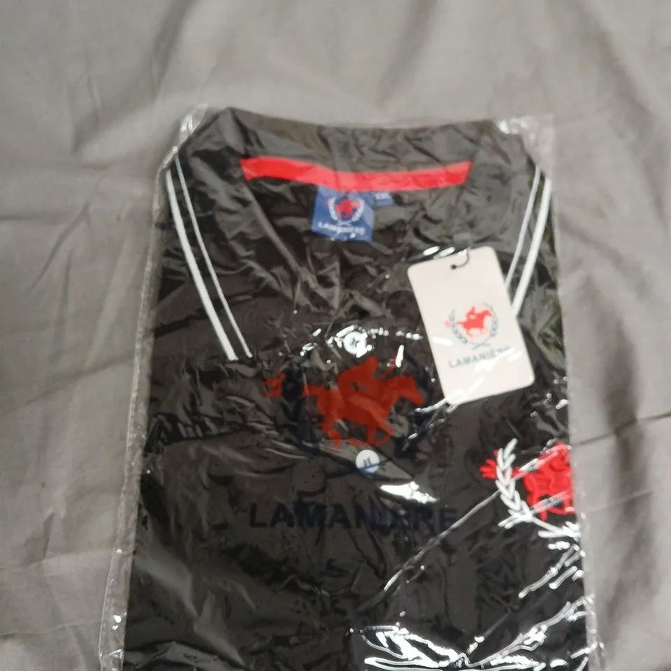 LAMANIERE BLACK POLO SHIRT WITH WHITE PIPING, SIZE XXL