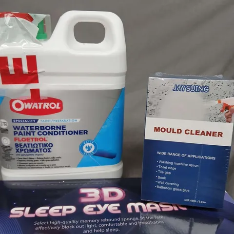 BOX OF ASSORTED ITEMS TO INCLUDE OWATROL - MOULD CLEANER - EYE MASK 