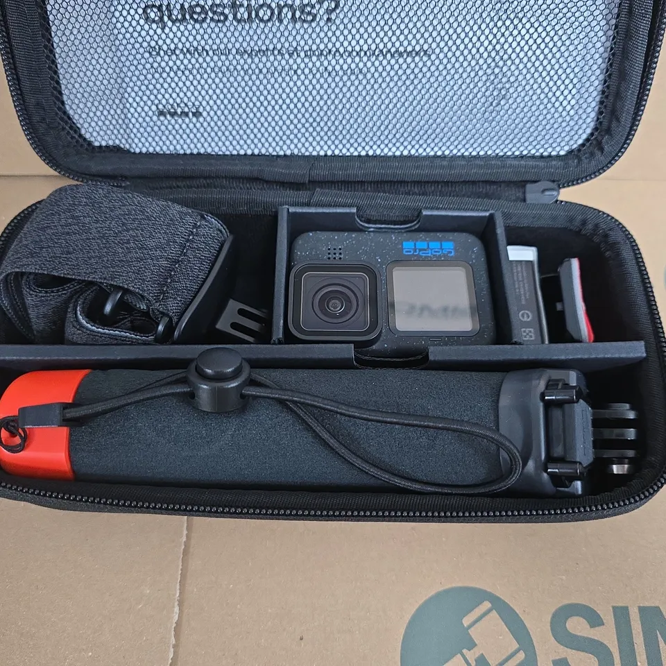 GOPRO HERO12 BLACK ACTION CAMERA WITH MOUNTING ACCESSORIES IN CASE