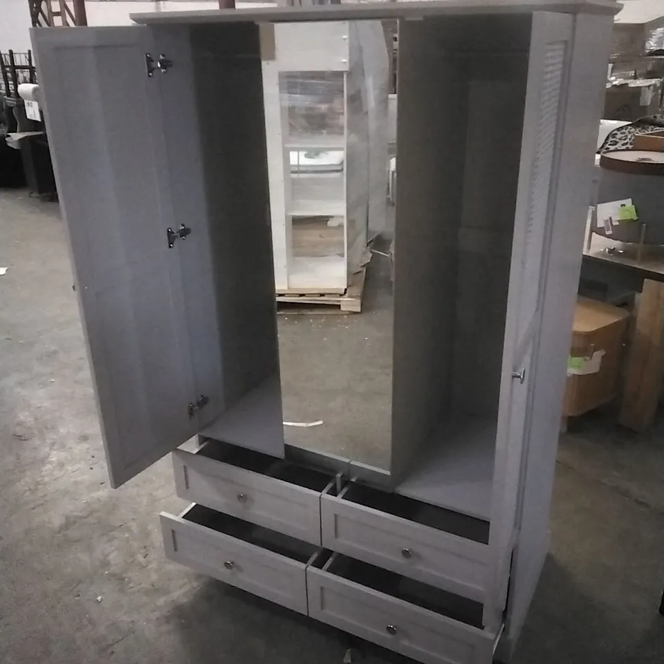 KATALINA 3 DOOR 4 DRAWER WARDROBE WITH MIRROR IN LIGHT GREY