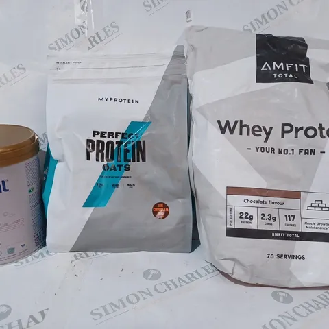 3 ASSORTED FOOD & DRINK ITEMS TO INCLUDE AMFIT WHEY PROTEIN, PERFECT PROTEIN OATS, AND KENDAMIL FIRST INFANT MILK