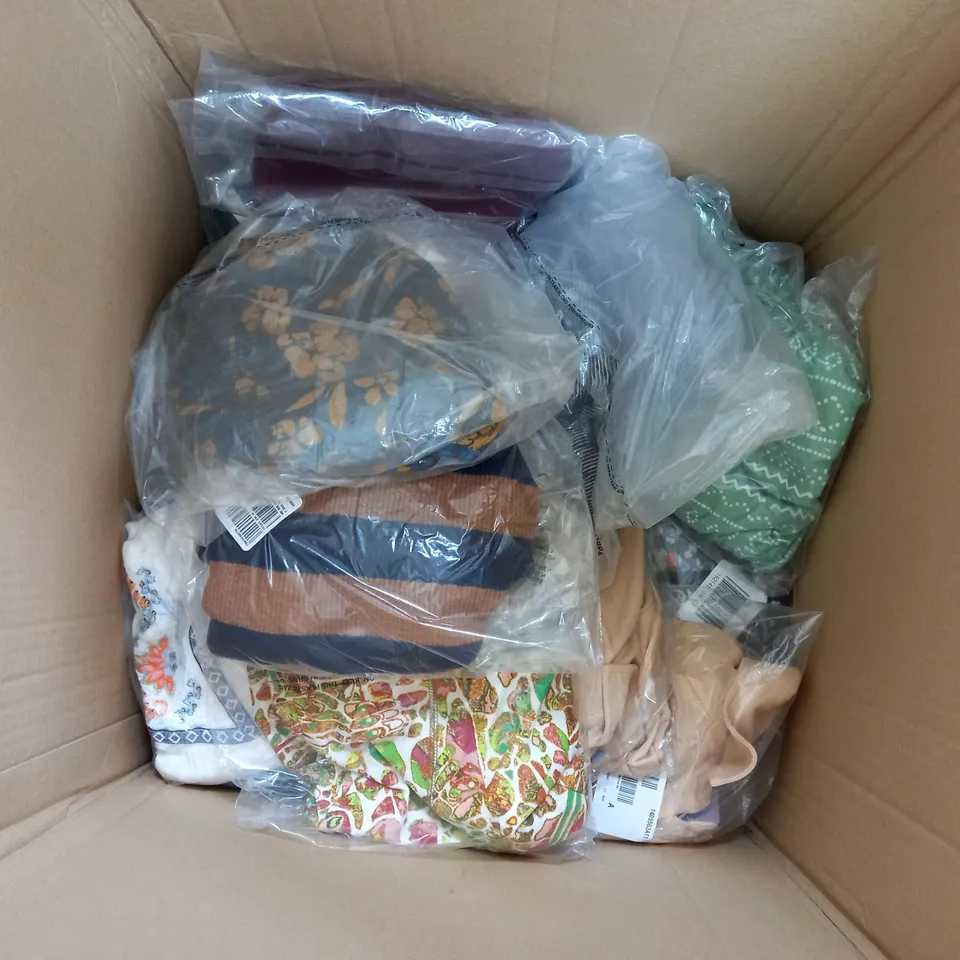 BOX OF APPROXIMATELY 20 ASSORTED ITEMS OF CLOTHING TO INCLUDE MONSOON, FINERY, WHITE STUFF, ETC
