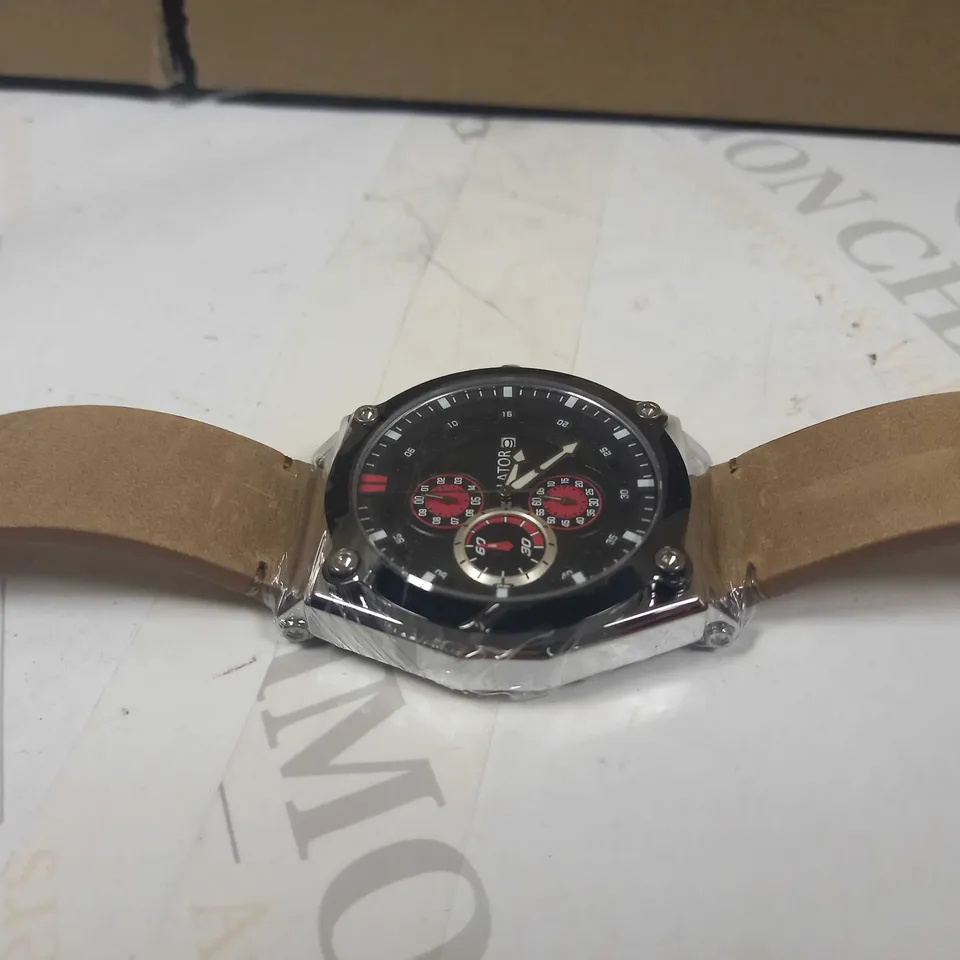 LATOR CALIBRE BLACK DIAL LEATHER STRAP WRISTWATCH RRP £635