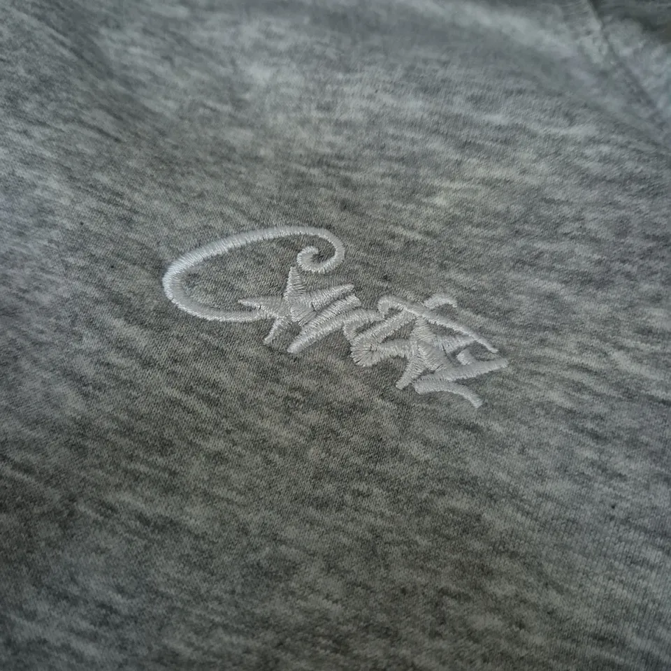 CORTIEZ GREY ZIP-UP HOODIE WITH EMBROIDERED LOGO – SIZE LARGE 