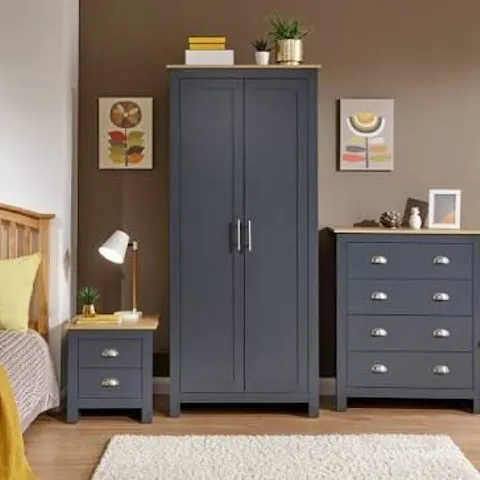 BOXED GFW LANCASTER 3 PIECE SLATE BLUE BEDROOM FURNITURE SET (4 BOXES)