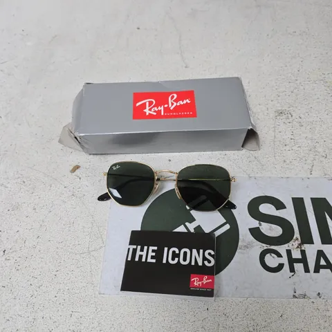 RAY-BAN SUNGLASSES β GOLD FRAME WITH GREEN LENSES (