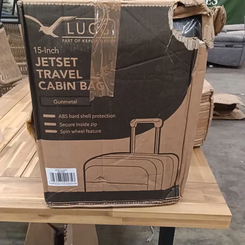 BOXED KEPLIN LUGG 15 INCH JETSET TRAVEL CABIN BAG GUNMETAL COLOUR