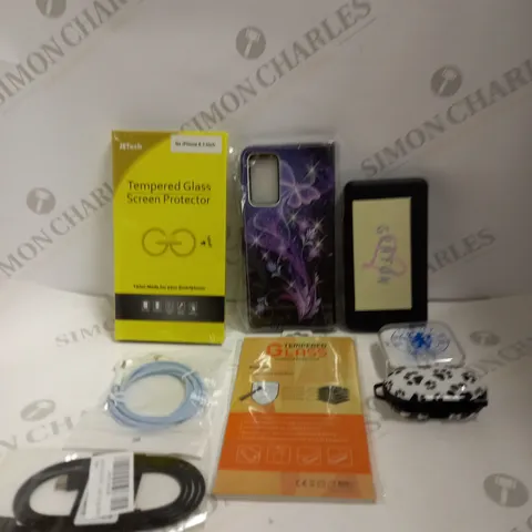 LOT TO CONTAIN APPROX. 20 ASSORTED PHONE ACCESSORIES INCLUDES PHONE CASES, CHARGING CABLES, POWER BANK, SCREEN PROTECTORS ETC