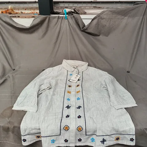 SEASALT CORNWALL HOPE COTTAGE EMBROIDERED BLOUSE STRIPE CHALK MARITIME SIZE 14 TAGGED