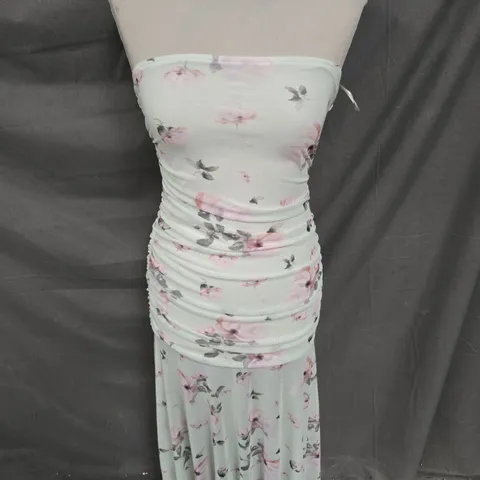 PULL & BEAR STRAPLESS RUCHED DRESS IN GREEN SIZE S
