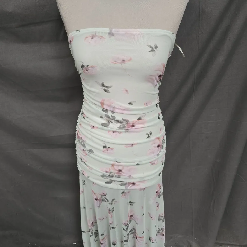 PULL & BEAR STRAPLESS RUCHED DRESS IN GREEN SIZE S