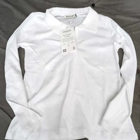 BAUKJEN FERN ORGANIC COTTON COLLAR TOP IN WHITE - SIZE 14