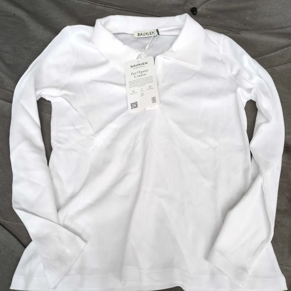 BAUKJEN FERN ORGANIC COTTON COLLAR TOP IN WHITE - SIZE 14
