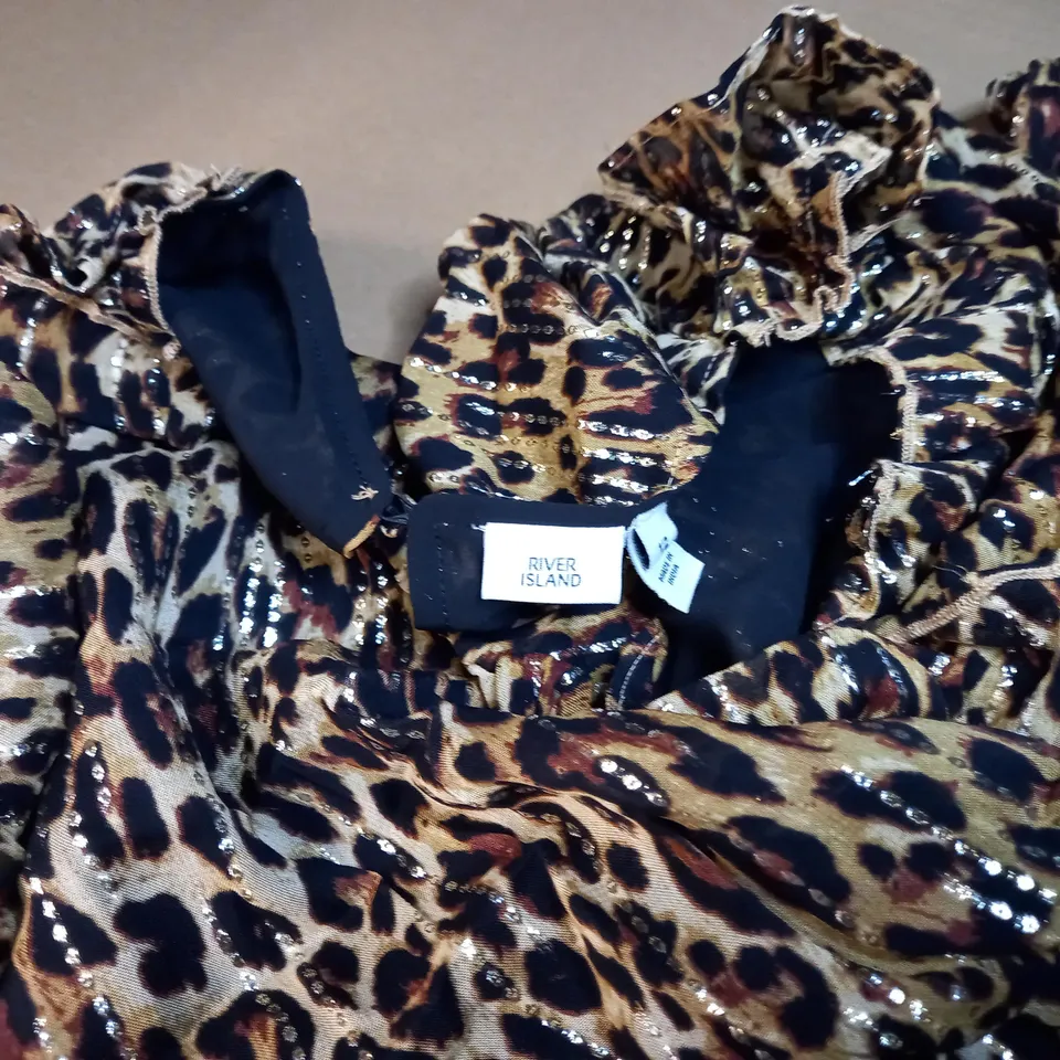 RIVER ISLAND LEOPARD PRINT DRESS WITH GOLD SEQUIN EFFECT - 12