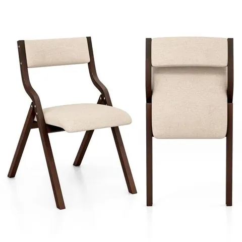 BOXED FOLDING DINING CHAIR SET OF 2 WITH SOLID WOOD FRAME AND PADDED SEAT