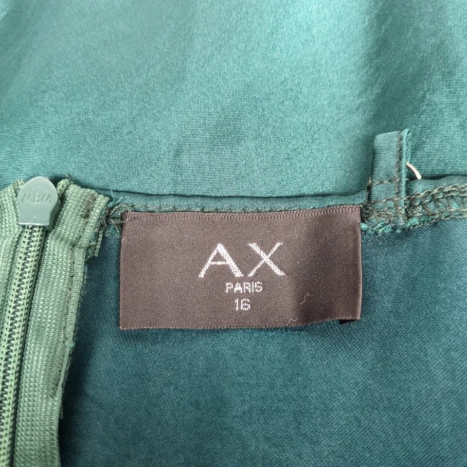 AX PARIS GREEN SATIN DRAPED DRESS, UK SIZE 16
