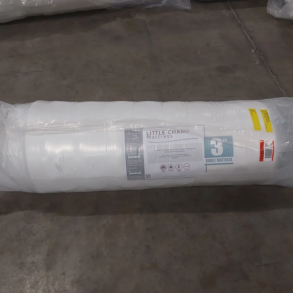 QUALITY BAGGED AND ROLLED LITTLE CHAMP 3' SINGLE POCKET SPRUNG 420 MATTRESS 