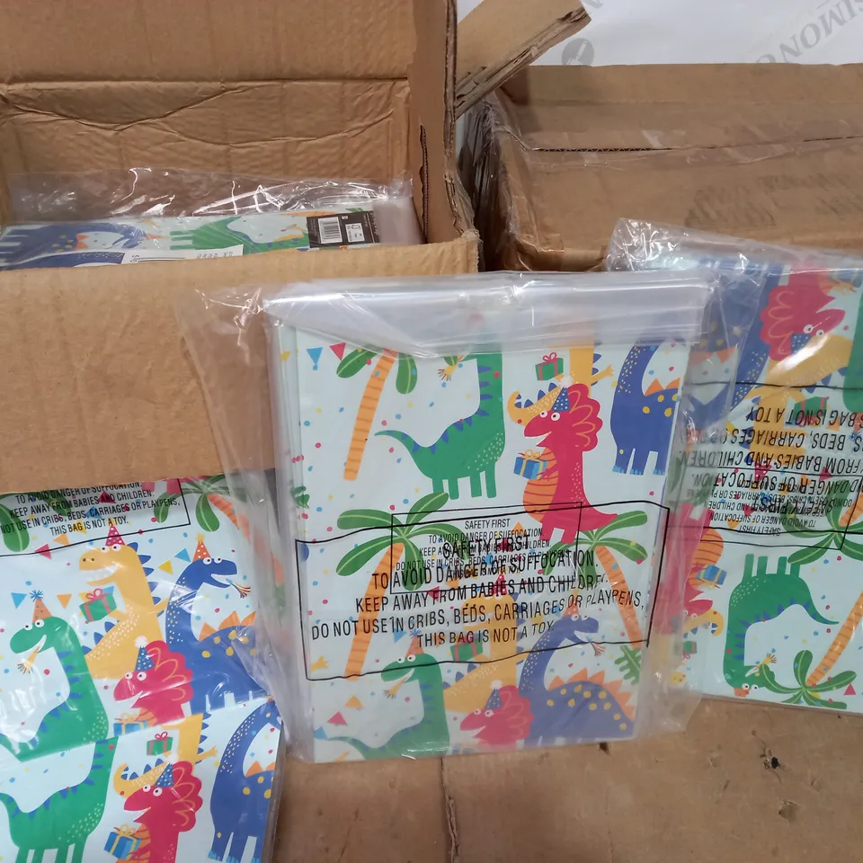 LOT OF LARGE QUANTITY OF DINOSAUR GIFTWRAP & TAGS