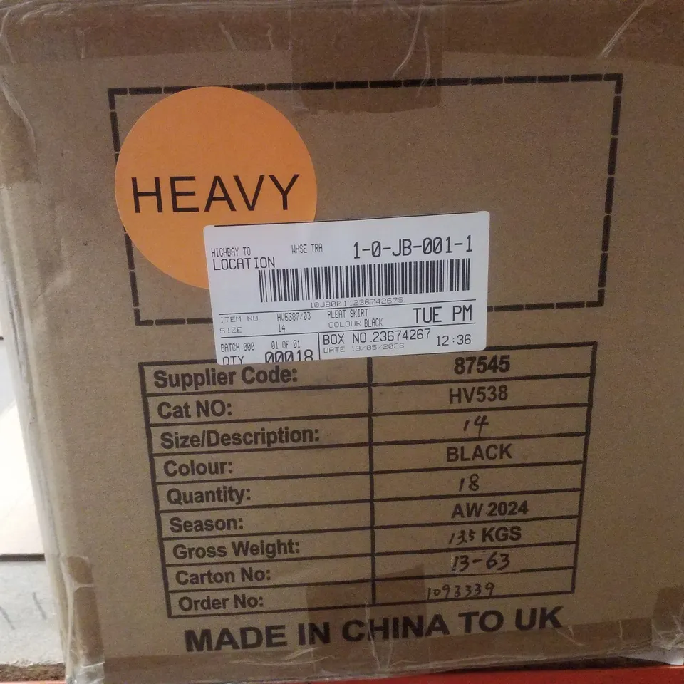 BOX CONTAINING APPROXIMATELY 18 BRAND NEW J D WILLIAMS DENIM BLACK PLEAT SKIRTS - SIZE 14