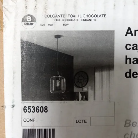 BOXED SCHULLER FOX LIGHT PENDANT - CHOCOLATE BROWN GLASS