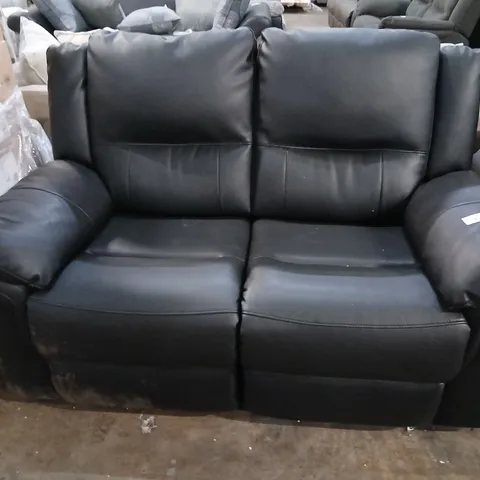 DESIGNER BLACK FAUX LEATHER TWO SEATER MANUAL RECLINING SOFA