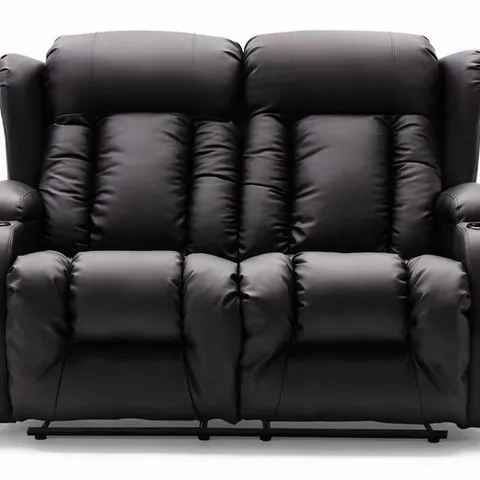 BOXED DESIGNER CAESAR BLACK LEATHER POWER RECLINING TWO SEATER SOFA 