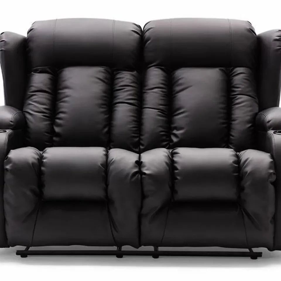 BOXED DESIGNER CAESAR BLACK LEATHER POWER RECLINING TWO SEATER SOFA
