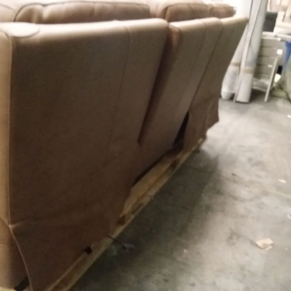 QUALITY DESIGNER 3 SEATER POWER RECLINING TAN LEATHER SOFA
