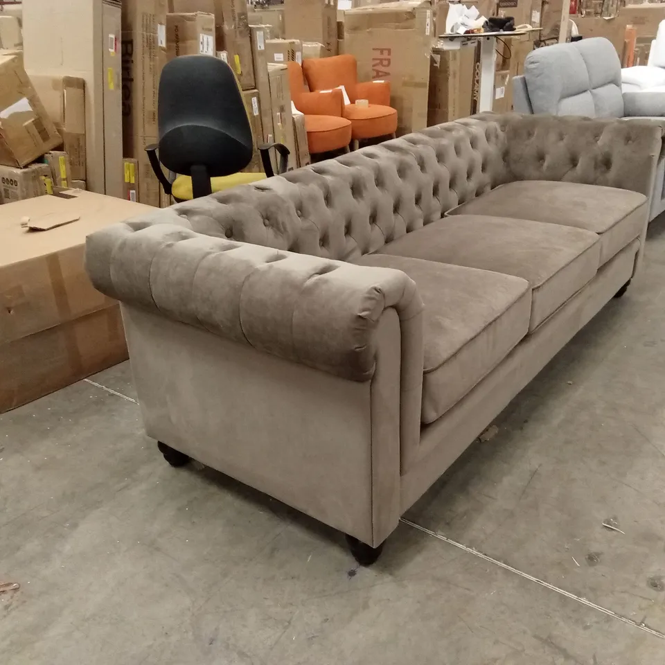 HAMPTON 3 SEATER CHESTERFIELD SOFA, CLASSIC BEIGE VELVET