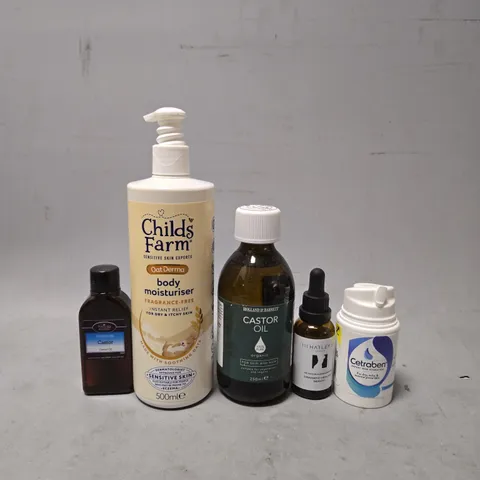 APPROXIMATELY 10 ASSORTED HEALTH & BEAUTY ITEMS TO INCLUDE - CASTOR OIL , CHILDS FARM BODY MOITURIZER , CETRABEN SKIN HYDRATION ETC
