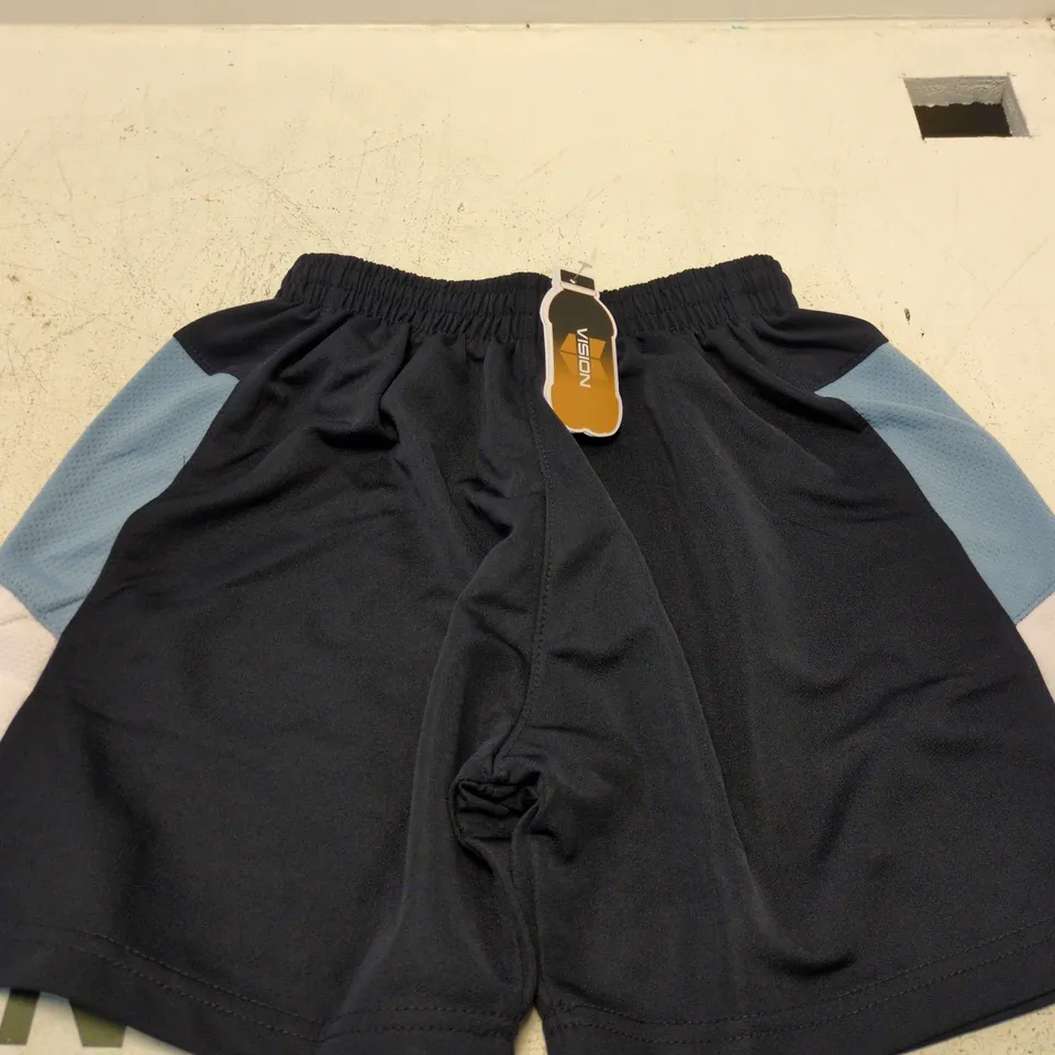 FALCON MEN’S SPORTS SHORTS – NAVY WITH LIGHT BLUE PANELS, 28/30IN