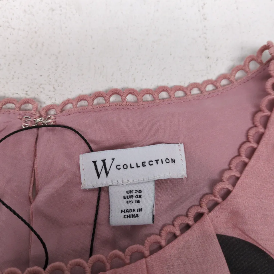 W COLLECTION PETITE PLEAT DETAIL PUFF SLEEVE MIDI DRESS – PINK, UK 20