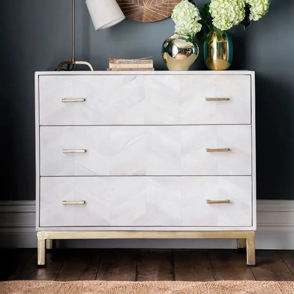 BOXED ARKIN & THYME CHEVRON CHEST OF DRAWERS