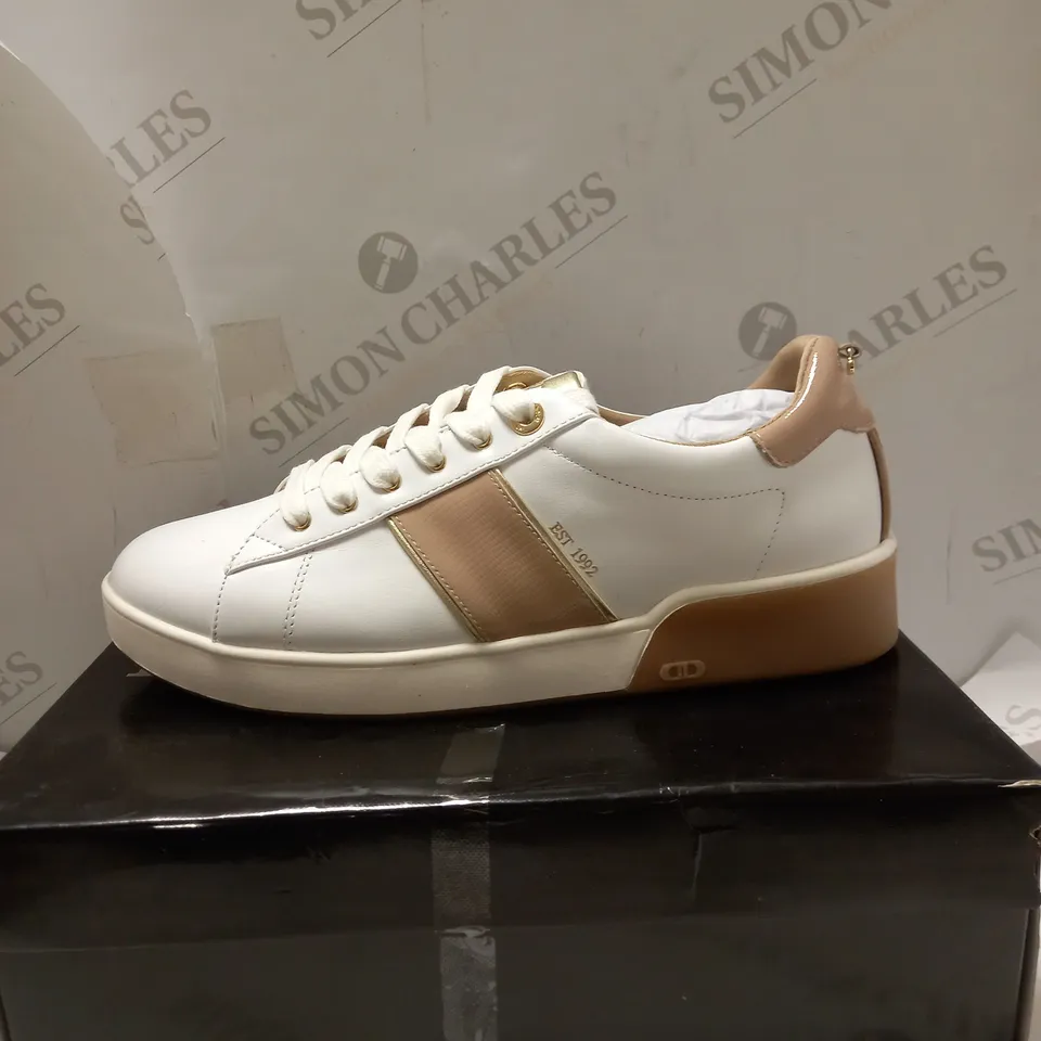 DUNE LONDON EDEN LEATHER WHITE TRAINERS - SIZE 7