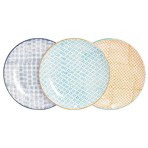 BOXED NICOLA SPRING HAND - PRINTED DINNER PLATES - 25.5CM - 3 COLOURS 