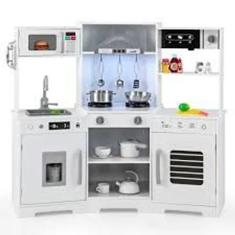 BOXED COSTWAY KIDS WHITE WOODEN KITCHEN PLAY SET WITH REAL SOUNDS AND LIGHTS