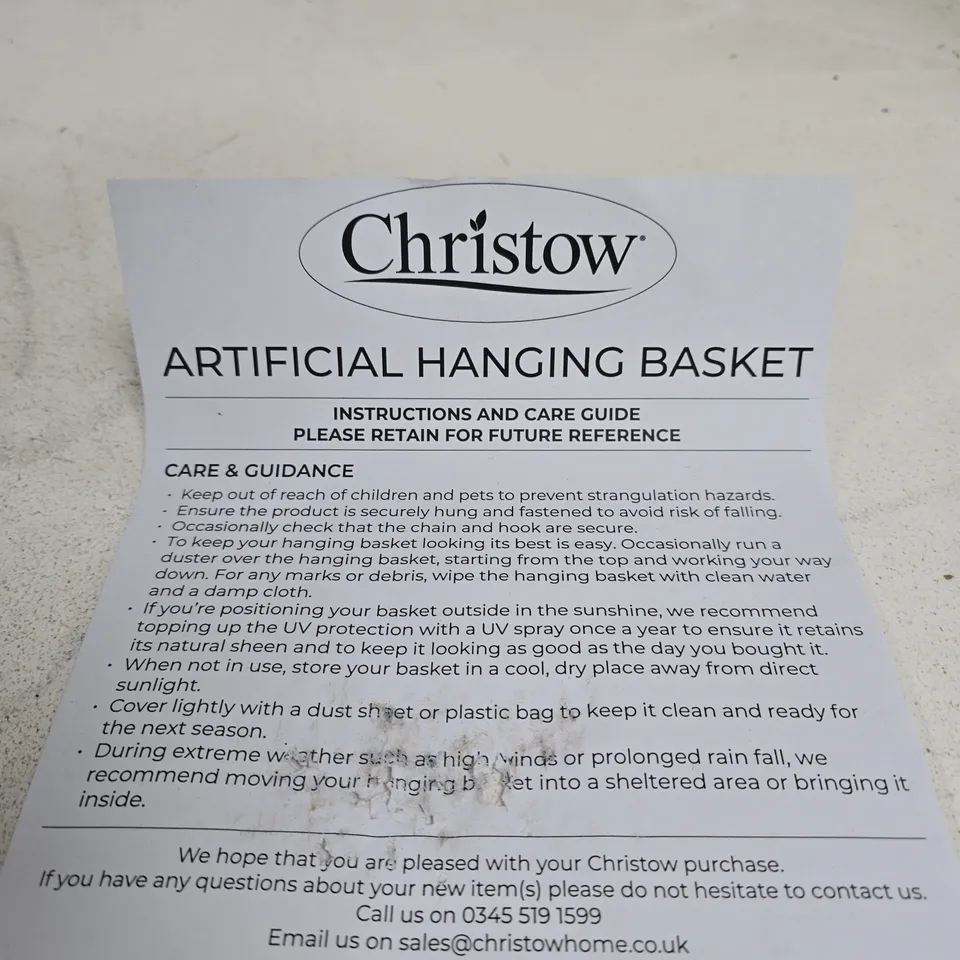CHRISTOW ARTIFICIAL HANGING BASKET – GARDEN ORNAMENT